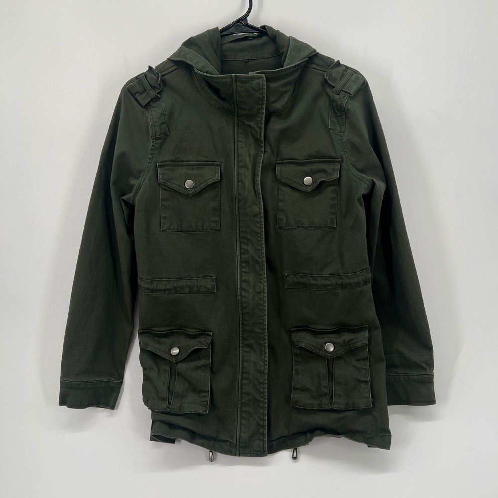 Market & Spruce Olive Green Utility Field Jacket Removable Hood Women Medium